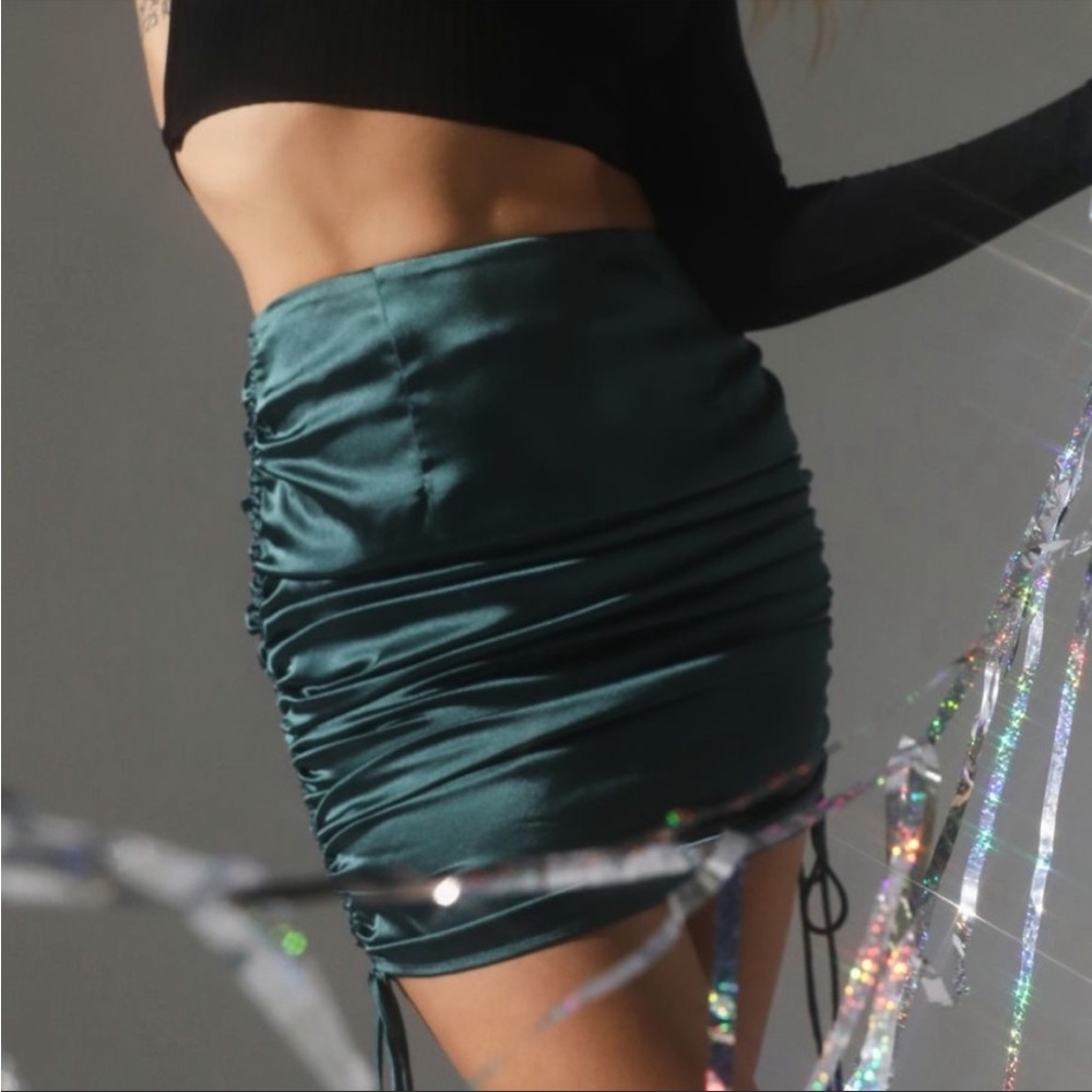 Urban Outfitters Green Satin Ruched Skirt